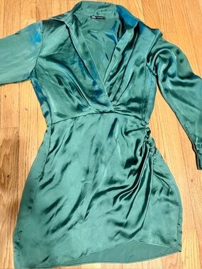 zara satin tunic dress SATIN EFFECT SHORT DRESS - Brown